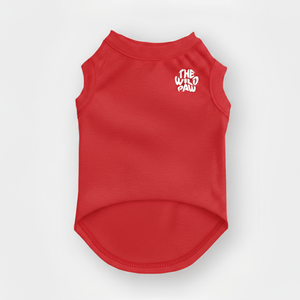 Red dog tee with 'The Wild Paw' logo on a white background