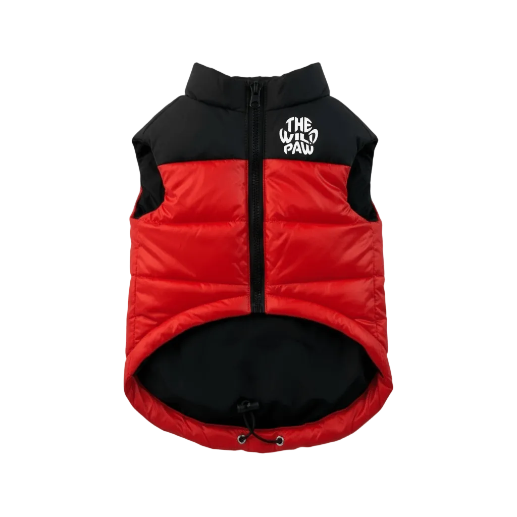 Red dog's puffer vest from The Wild Paw